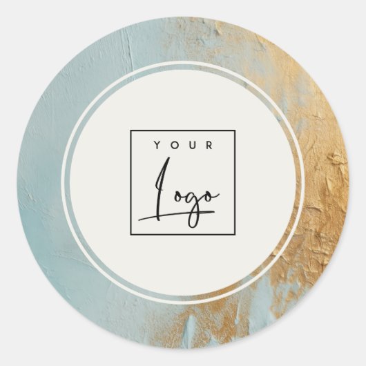 Classy Artistic Blue Gold Oil Paint Logo Business Ronde Sticker (Voorkant)
