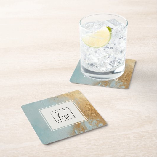Classy Artistic Blue Gold Oil Paint Texture Logo Kartonnen Onderzetters (Insitu)