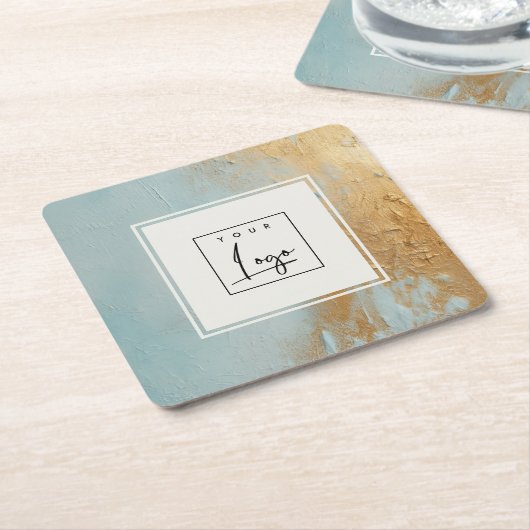 Classy Artistic Blue Gold Oil Paint Texture Logo Kartonnen Onderzetters (Schuin)