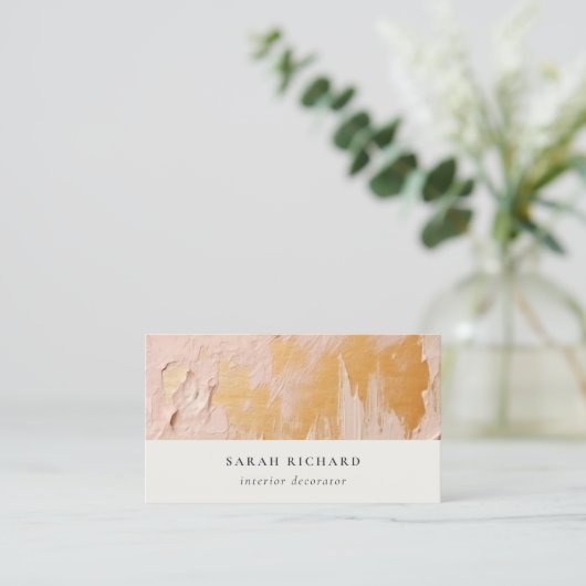 Classy Artistic Struik Pink Gold Oil Paint Texture Visitekaartje (Staand voorkant)