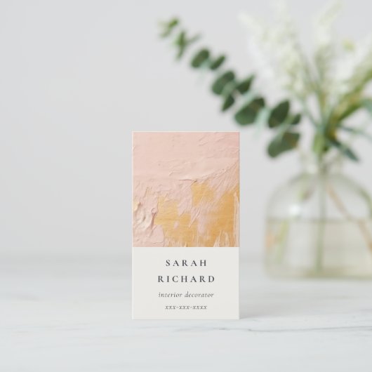 Classy Artistic Struik Pink Gold Oil Paint Texture Visitekaartje (Staand voorkant)