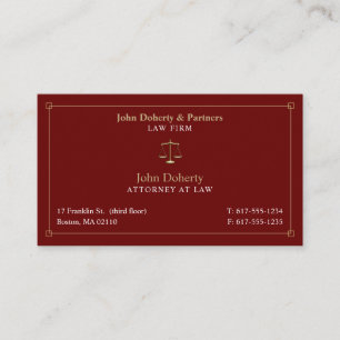 Classy Attorney at Law   Advocate Dark Red Gold Visitekaartje