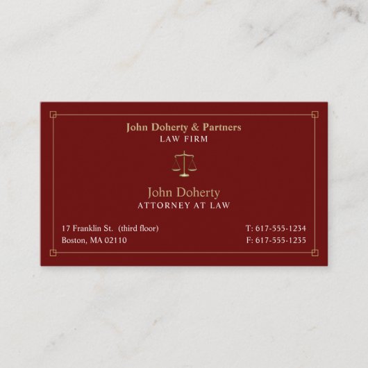 Classy Attorney at Law | Advocate Dark Red Gold Visitekaartje (Voorkant)