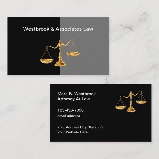 Classy Attorney Gold Tone Scale of Justice Visitekaartje (Voorkant / Achterkant)