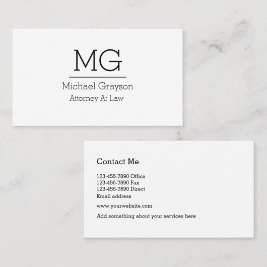 Classy Attorney Monogram Design Visitekaartje (Voorkant / Achterkant)