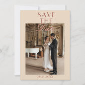 Classy Auburn Cream Old Money Photo Wedding Save The Date (Voorkant)