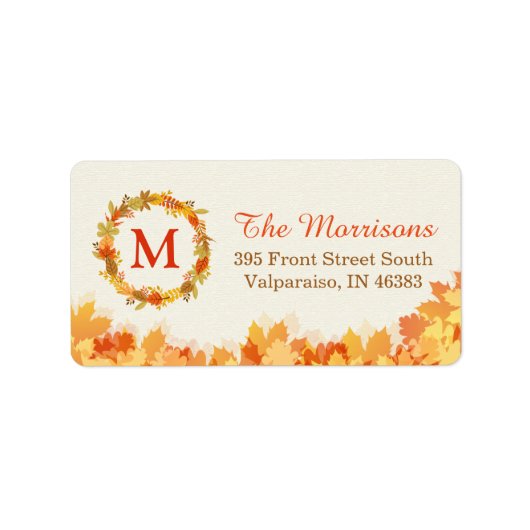 Classy Autumn Gold Red Leaves met groot monogram Etiket (Voorkant)