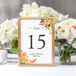Classy Autumn Peach Floral Wedding Table Number Kaart