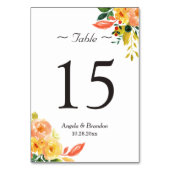 Classy Autumn Peach Floral Wedding Table Number Kaart (Achterkant)