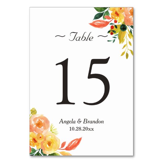 Classy Autumn Peach Floral Wedding Table Number Kaart (Achterkant)