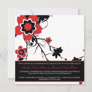 Classy B&W Cherry Blossom Wedding Invite Kaart