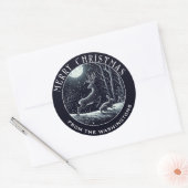Classy B & W Deer Art Gepersonaliseerde Kerst Ronde Sticker (Envelop)