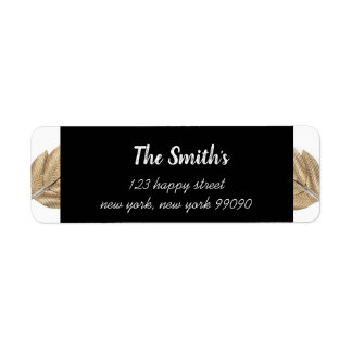 Classy B/W/Gold Flower retouradreslabels Etiket