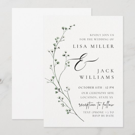 Classy Baby's Breath Kaart (Voorkant / Achterkant)