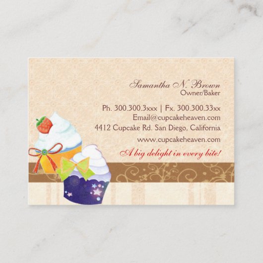 Classy Bakery Cupcake Beige Visitekaartje (Achterkant)