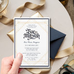 Classy BAR MITZVAH Kwaliteit Navy Gold Modern Kaart<br><div class="desc">Deze moderne Bar Mitswa Uitnodiging kan helder of bevroren zijn,  rechthoek of boog in de gewenste vorm om aan uw behoeften te voldoen. U kunt de kleur van de tekst wijzigen in ontwerpgereedschappen. Ook verkrijgbaar in acryl helder plastic. Uitzicht het collectie om alle mogelijkheden te uitzichten.</div>