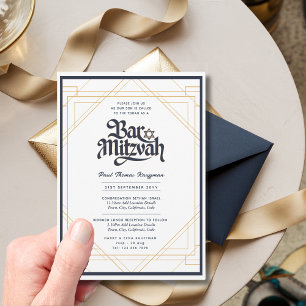 Classy BAR MITZVAH Kwaliteit Navy Gold Modern Kaart