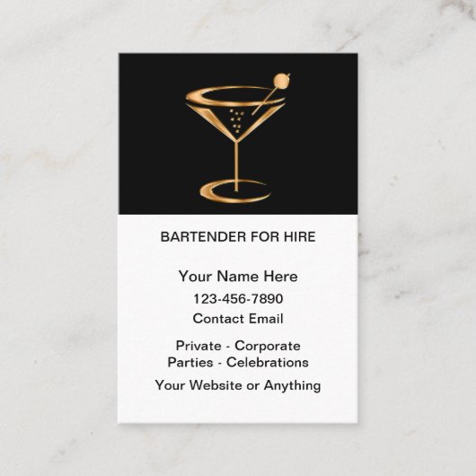 Classy Bartender For Hire  Visitekaartje (Voorkant)