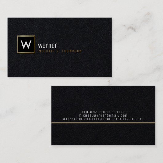 Classy bedrijfsmonogram op zwart premium visitekaartje (Voorkant / Achterkant)