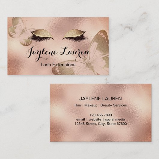 Classy Beige Brown Glitter Eyelash Butterfly Visitekaartje (Voorkant / Achterkant)