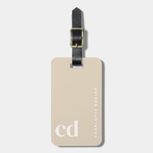 Classy Beige Crème Monogram Bagagelabel (Voorkant verticaal)