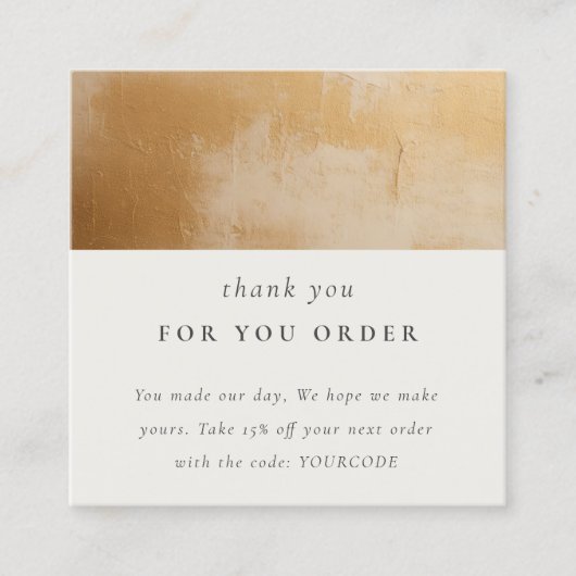 Classy Beige Gold Oil Paint Texture Bedankt Vierkante Visitekaartje (Voorkant)