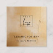 Classy Beige Gold Oil Paint Texture Logo QR Code Vierkante Visitekaartje (Voorkant)