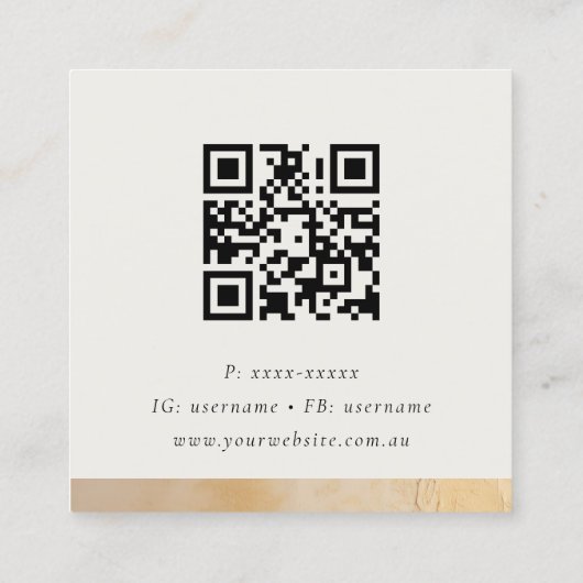 Classy Beige Gold Oil Paint Texture Logo QR Code Vierkante Visitekaartje (Achterkant)