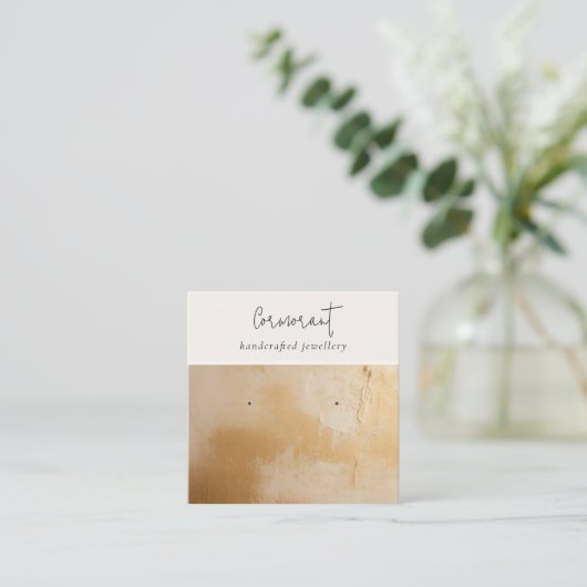 Classy Beige Gold Oil Paint Texture Oorbel Houder Vierkante Visitekaartje (Staand voorkant)