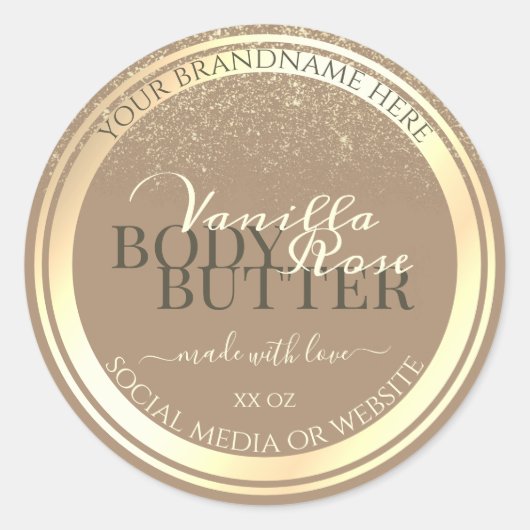 Classy Beige Product Verpakkingsetiketten Goud Lij Ronde Sticker (Voorkant)