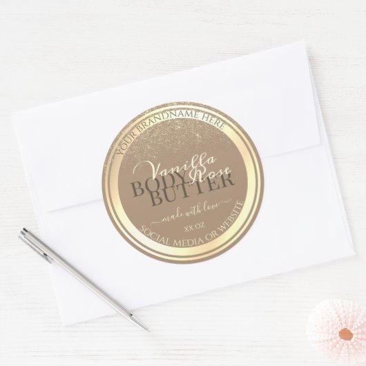 Classy Beige Product Verpakkingsetiketten Goud Lij Ronde Sticker (Envelop)
