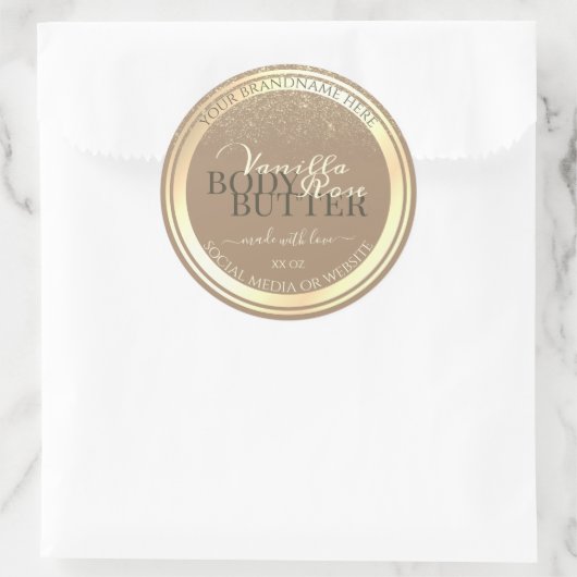 Classy Beige Product Verpakkingsetiketten Goud Lij Ronde Sticker (Tas)