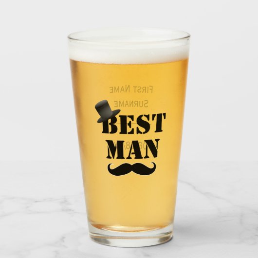 Classy Best Man Mustache Top Hat Custom Glas (Voorkant gevuld)