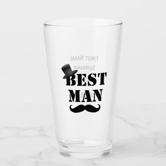Classy Best Man Mustache Top Hat Custom Glas (Voorkant)