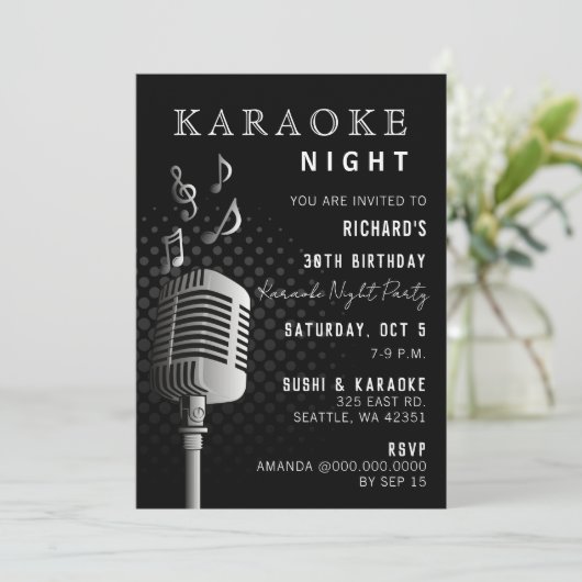 Classy Black 30th Birthday Karaoke Night Party Kaart (Staand voorkant)