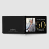 Classy Black 50th Solid Gold Custom Photo Birthday Gastenboek (Volledig)