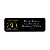 Classy Black 80th Birthday Solid Gold-tekstadres Etiket (Voorkant)