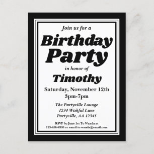 Classy Black Adult Birthday Party Uitnodiging Briefkaart