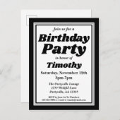 Classy Black Adult Birthday Party Uitnodiging Briefkaart (Voorkant / Achterkant)