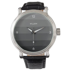 Classy Black and Grey Streeps personaliseren Horloge