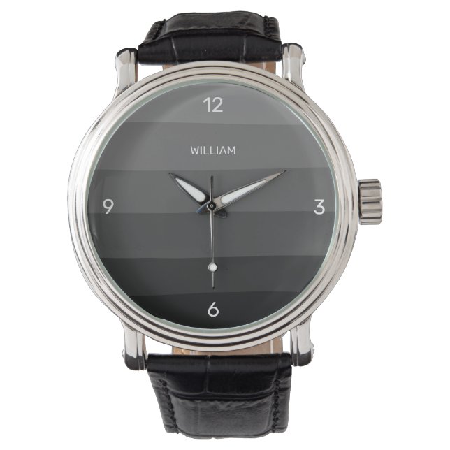 Classy Black and Grey Streeps personaliseren Horloge (Voorkant)
