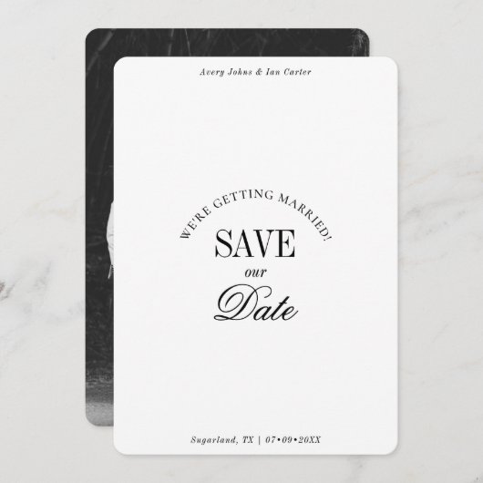 Classy Black and White Elegant Save the Date Card (Voorkant / Achterkant)