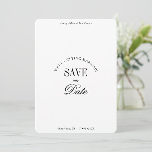 Classy Black and White Elegant Save the Date Card (Staand voorkant)