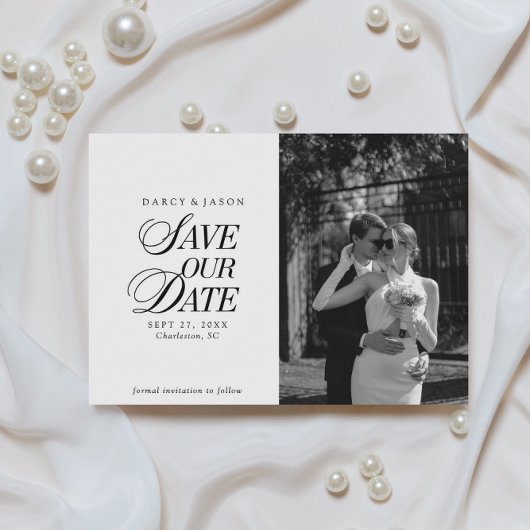 Classy Black and White Elegant Save the Date Card