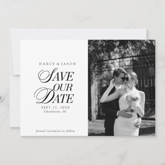 Classy Black and White Elegant Save the Date Card (Voorkant)