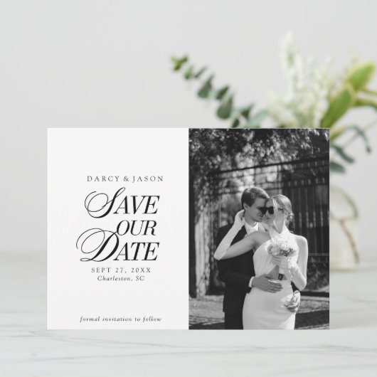 Classy Black and White Elegant Save the Date Card (Staand voorkant)