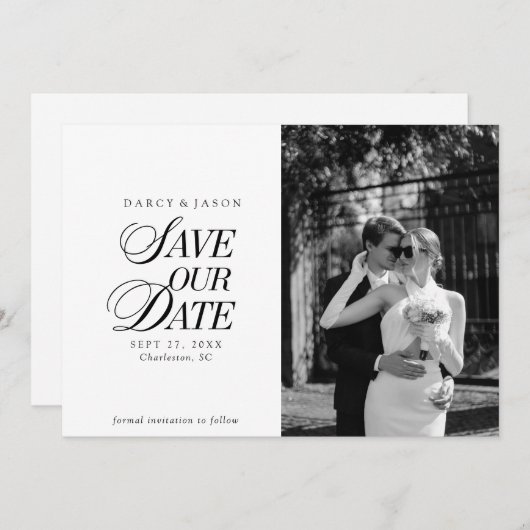 Classy Black and White Elegant Save the Date Card (Voorkant / Achterkant)