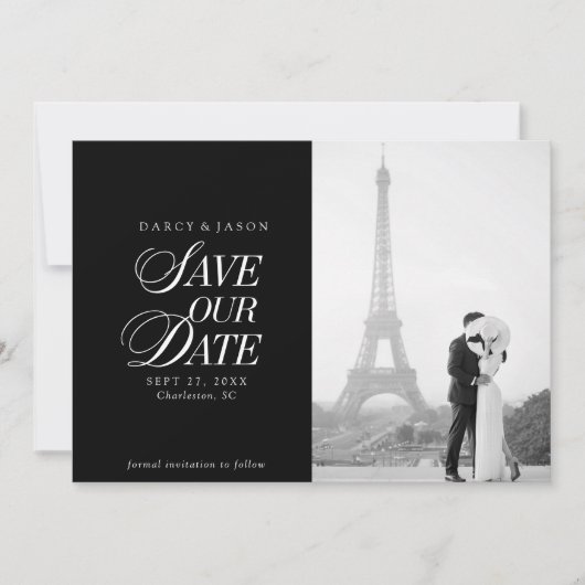 Classy Black and White Elegant Save the Date Card (Voorkant)