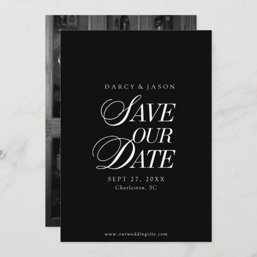 Classy Black and White Elegant Save the Date Card (Voorkant / Achterkant)
