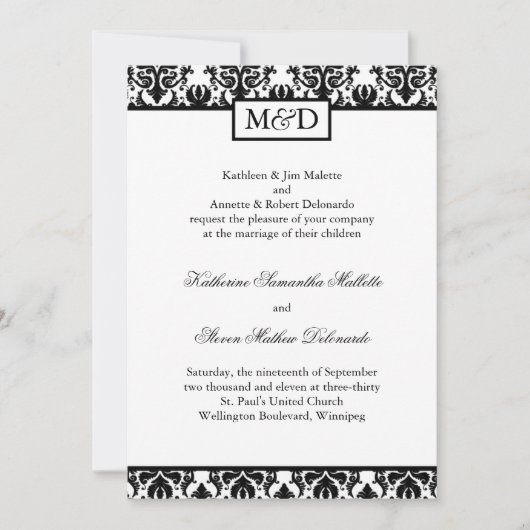 Classy Black and White Wedding Invitation Kaart (Voorkant)